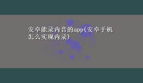 安卓能录内音的app(安卓手机怎么实现内录)