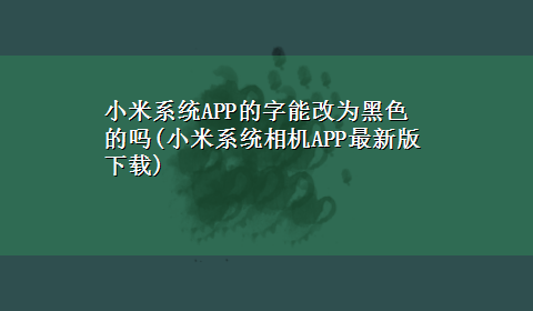 小米系统APP的字能改为黑色的吗(小米系统相机APP最新版x-z)