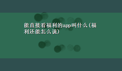 能直接看福利的app叫什么(福利还能怎么说)