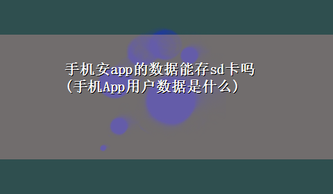 手机安app的数据能存sd卡吗(手机App用户数据是什么)