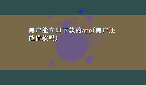 黑户能立即下款的app(黑户还能借款吗)