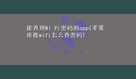 能查到Wi-Fi密码的app(苹果连接wifi怎么查密码)