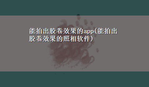 能拍出胶卷效果的app(能拍出胶卷效果的照相软件)