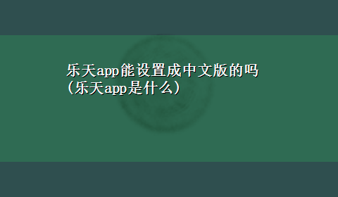 乐天app能设置成中文版的吗(乐天app是什么)