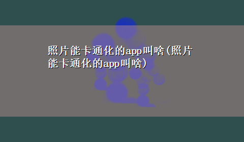 照片能卡通化的app叫啥(照片能卡通化的app叫啥)