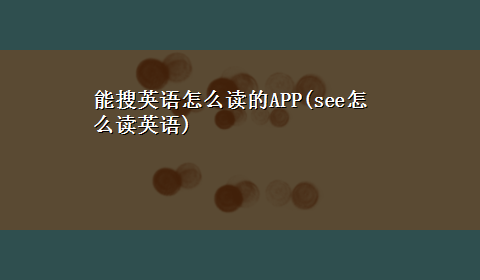 能搜英语怎么读的APP(see怎么读英语)