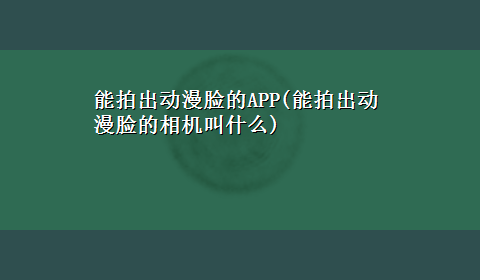 能拍出动漫脸的APP(能拍出动漫脸的相机叫什么)