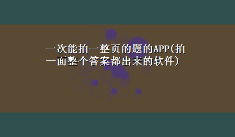 一次能拍一整页的题的APP(拍一面整个答案都出来的软件)