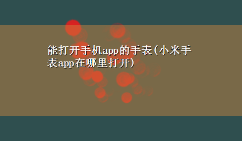 能打开手机app的手表(小米手表app在哪里打开)