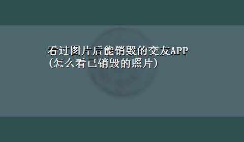 看过图片后能销毁的交友APP(怎么看已销毁的照片)