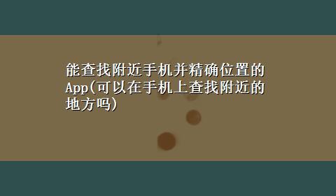 能查找附近手机并精确位置的App(可以在手机上查找附近的地方吗)