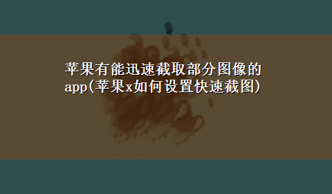 苹果有能迅速截取部分图像的app(苹果x如何设置快速截图)