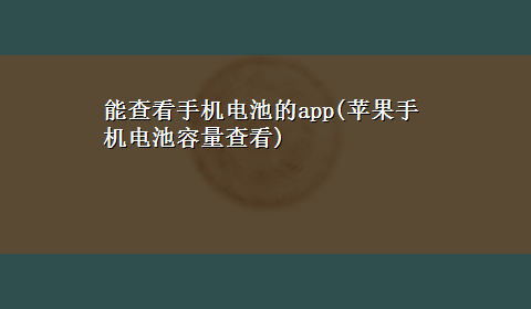 能查看手机电池的app(苹果手机电池容量查看)