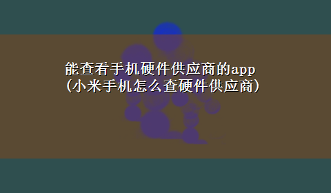 能查看手机硬件供应商的app(小米手机怎么查硬件供应商)