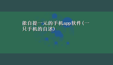 能自提一元的手机app软件(一只手机的自述)