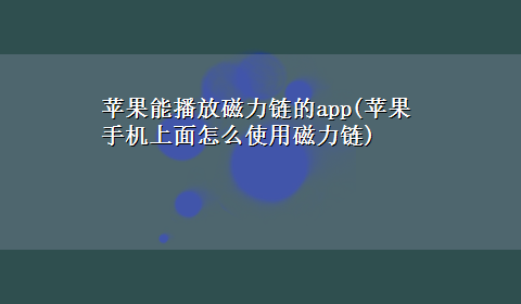 苹果能播放磁力链的app(苹果手机上面怎么使用磁力链)