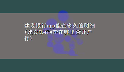 建设银行app能查多久的明细(建设银行APP在哪里查开户行)