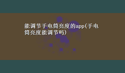 能调节手电筒亮度的app(手电筒亮度能调节吗)