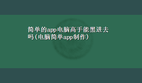 简单的app电脑高手能黑进去吗(电脑简单app制作)