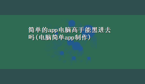 简单的app电脑高手能黑进去吗(电脑简单app制作)