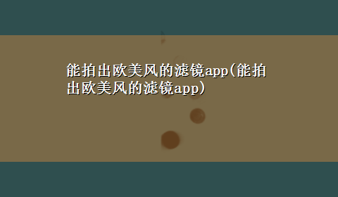 能拍出欧美风的滤镜app(能拍出欧美风的滤镜app)