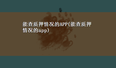 能查质押情况的APP(能查质押情况的app)