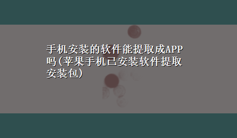 手机安装的软件能提取成APP吗(苹果手机已安装软件提取安装包)