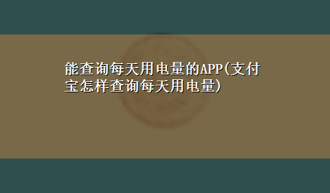 能查询每天用电量的APP(支付宝怎样查询每天用电量)