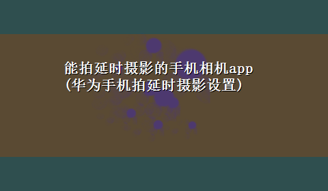 能拍延时摄影的手机相机app(华为手机拍延时摄影设置)