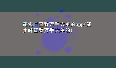 能实时查看万手大单的app(能实时查看万手大单的)