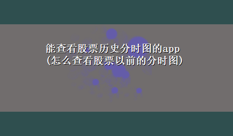 能查看股票历史分时图的app(怎么查看股票以前的分时图)