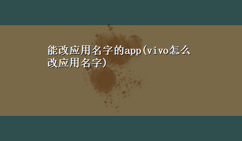 能改应用名字的app(vivo怎么改应用名字)