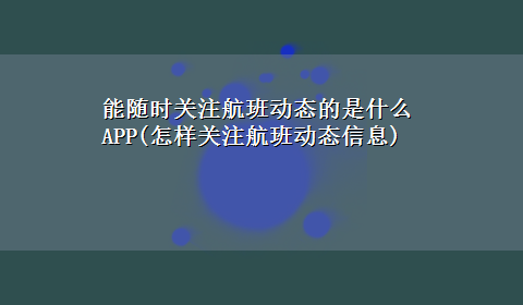 能随时关注航班动态的是什么APP(怎样关注航班动态信息)