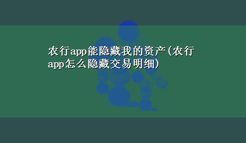 农行app能隐藏我的资产(农行app怎么隐藏交易明细)