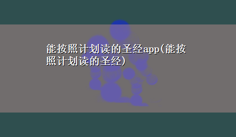 能按照计划读的圣经app(能按照计划读的圣经)