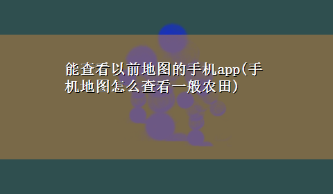 能查看以前地图的手机app(手机地图怎么查看一般农田)