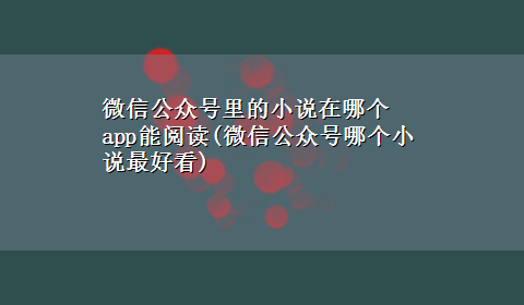 微信公众号里的小说在哪个app能阅读(微信公众号哪个小说最好看)