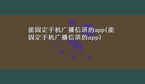 能固定手机广播信道的app(能固定手机广播信道的app)