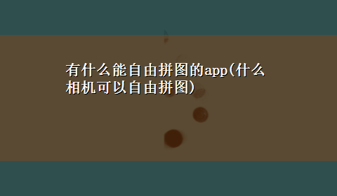 有什么能自由拼图的app(什么相机可以自由拼图)