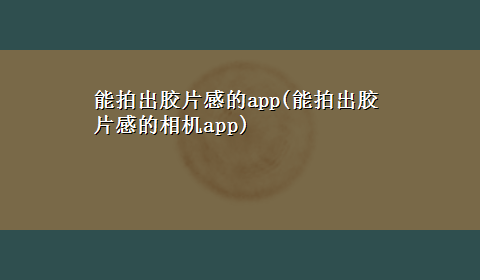 能拍出胶片感的app(能拍出胶片感的相机app)