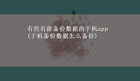 有没有能备份数据的手机app(手机备份数据怎么备份)