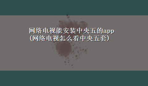 网络电视能安装中央五的app(网络电视怎么看中央五套)