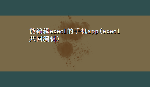 能编辑execl的手机app(execl共同编辑)