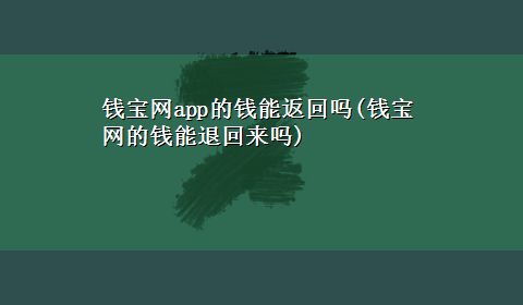 钱宝网app的钱能返回吗(钱宝网的钱能退回来吗)