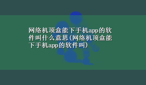 网络机顶盒能下手机app的软件叫什么意思(网络机顶盒能下手机app的软件叫)