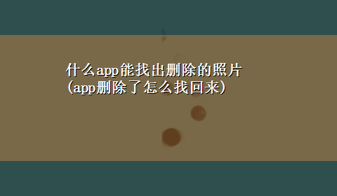 什么app能找出删除的照片(app删除了怎么找回来)