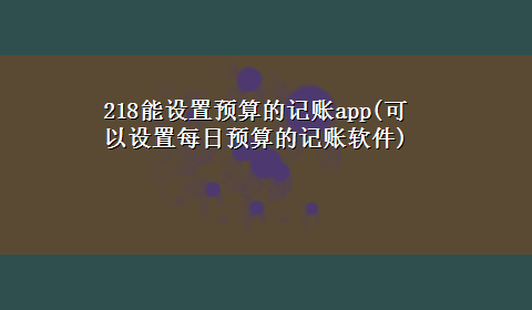 218能设置预算的记账app(可以设置每日预算的记账软件)