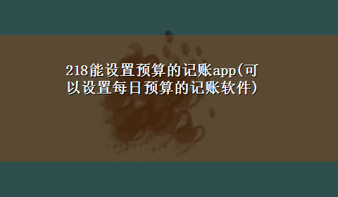 218能设置预算的记账app(可以设置每日预算的记账软件)