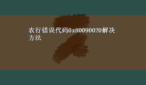 农行错误代码0x80090020解决方法