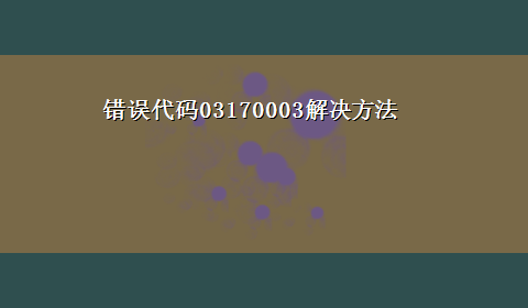 错误代码03170003解决方法